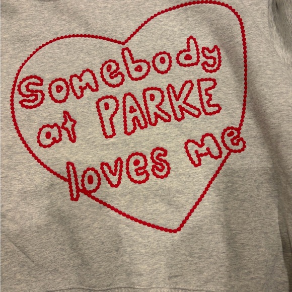 Parke Valentines 2026 Gray Hoodie with Red Stitching Somebody Loves Me L/XL - Picture 5 of 5